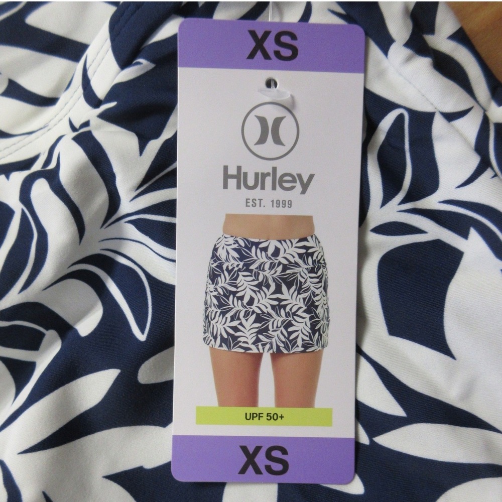 HURLEY UPF 50 Performance Swim Skort Sz XS Blue White Floral Stretch‎ Shorts NWT